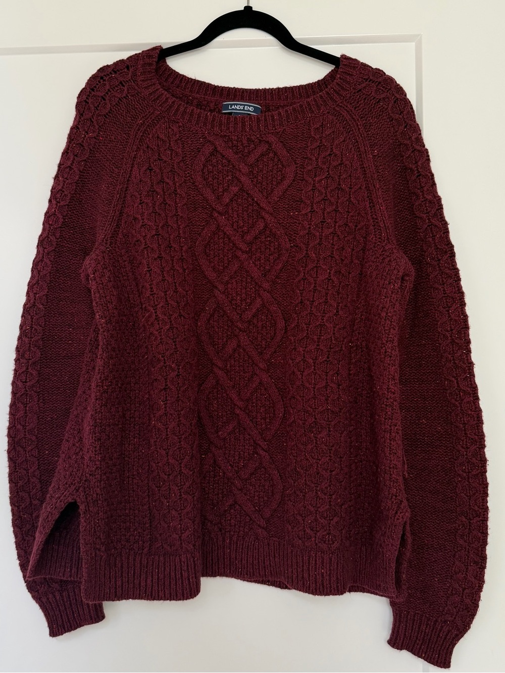 Lands' End Women's Cable Crew Sweater - Wine